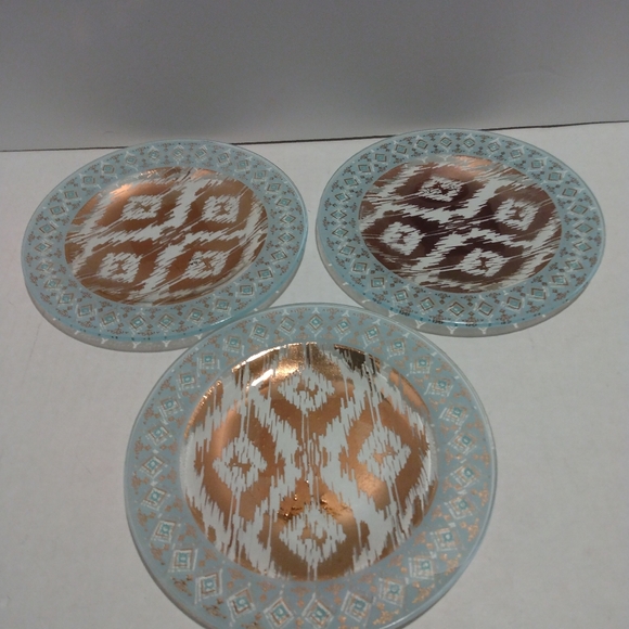 Patina Vie small reverse hand painted plates(3). Gold and blue. - Picture 2 of 3